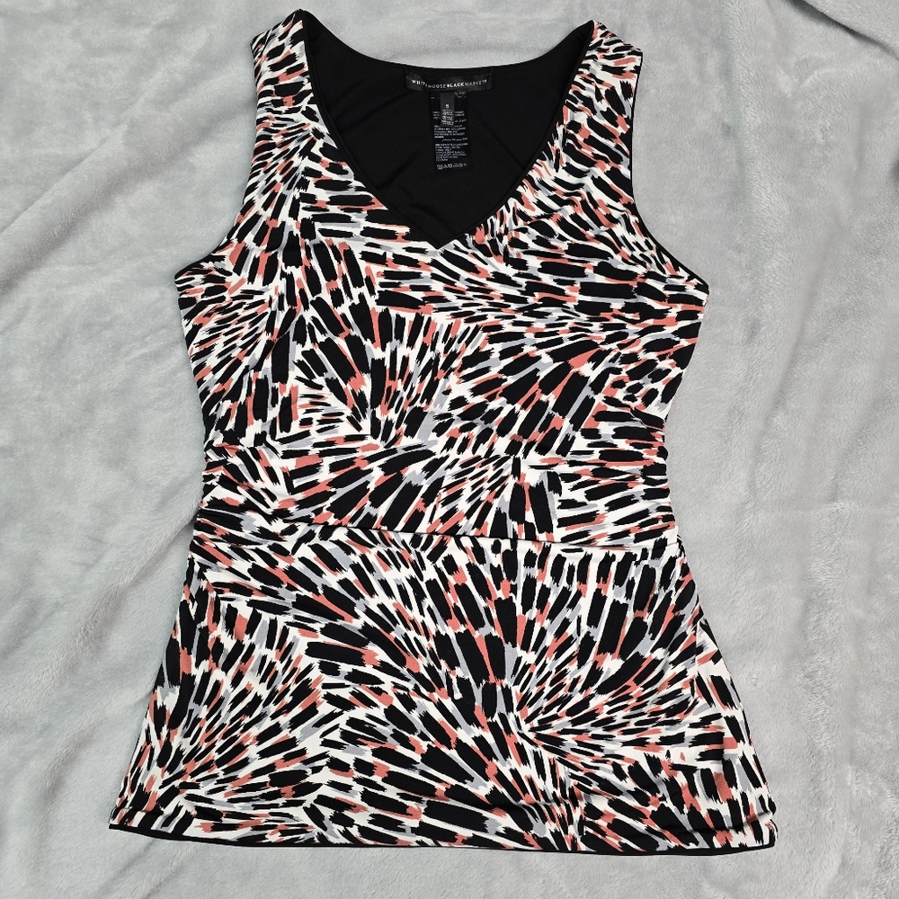 White House Black Market Black White Red Grey Patterned Womens Tank Top Small